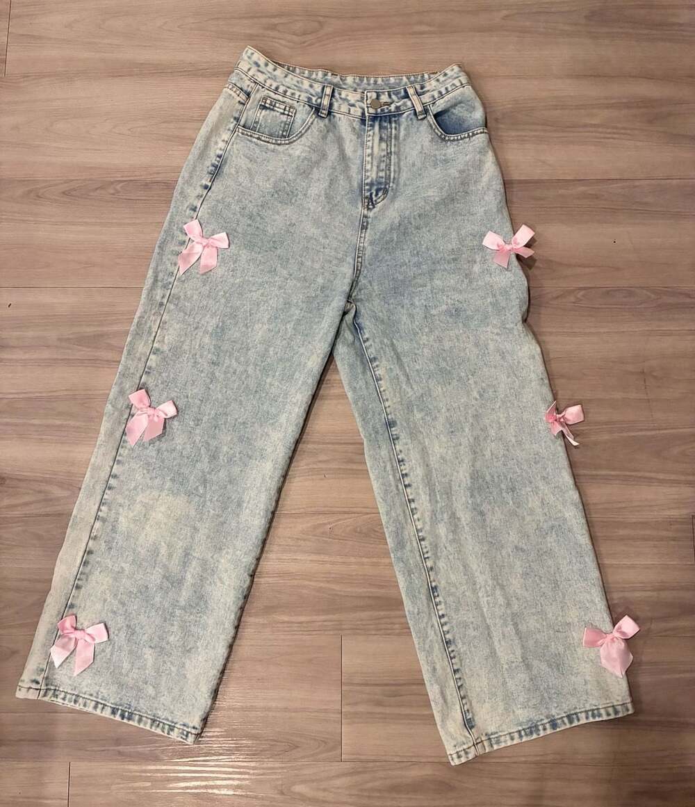 Women’s Baggy Jeans Light Blue Denim Bows